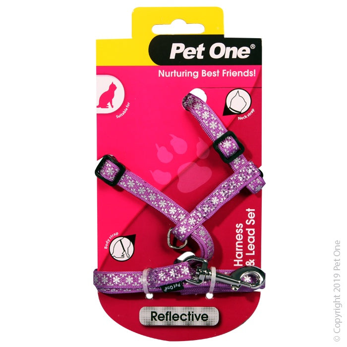 Pet One Cat/Kitten Reflective Harness Lead Set Purple