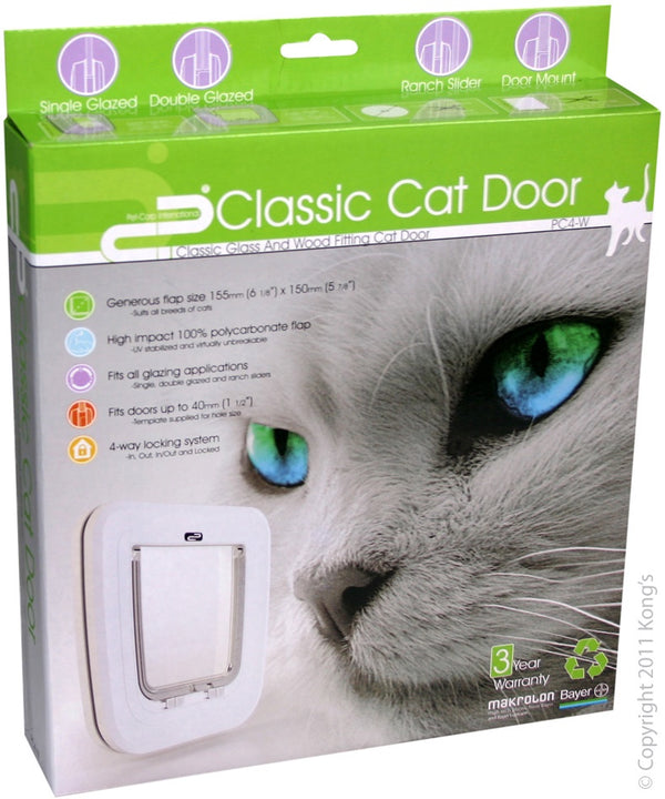 Pet Corp Cat Door Classic Glass & Wood Fitting White PC4