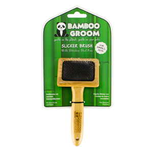 Bamboo Groom Slicker Brush With Stainless Steel Pins Small