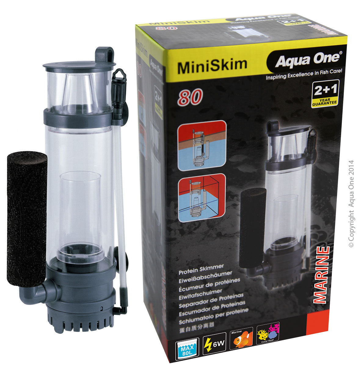 Aqua One MiniSkim Protein Skimmer Up To 80L - Fish Tank Filters, Powerheads & Wavemakers 
