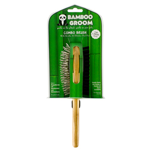 Bamboo Groom Combo Brush With Bristles & Stainless Steel Pins Large - Dog Grooming Tools 