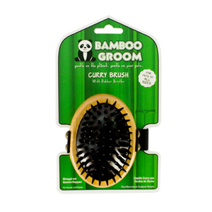 Bamboo Groom Curry Brush With Rubber Bristles - Dog Grooming Tools 