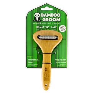 Bamboo Groom Dematting Rake With SS Serrated Blades Small - Medium - Dog Grooming Tools 
