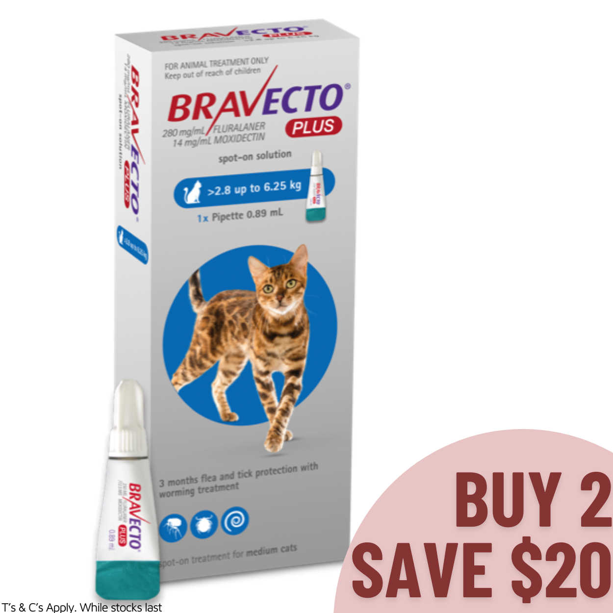 Bravecto Plus Spot On Medium Cats 2.8-6.25KG