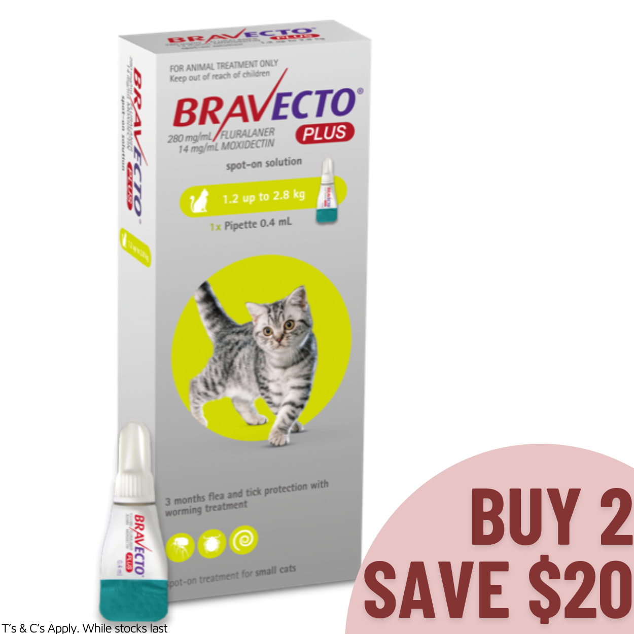 Bravecto Plus Spot On Small Cats 1.2-2.8KG