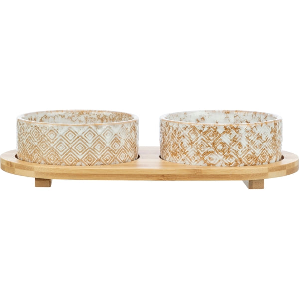 Brooklands Ceramic Bowls with Bamboo Stand - Dog Bowls & Feeding Accessories 