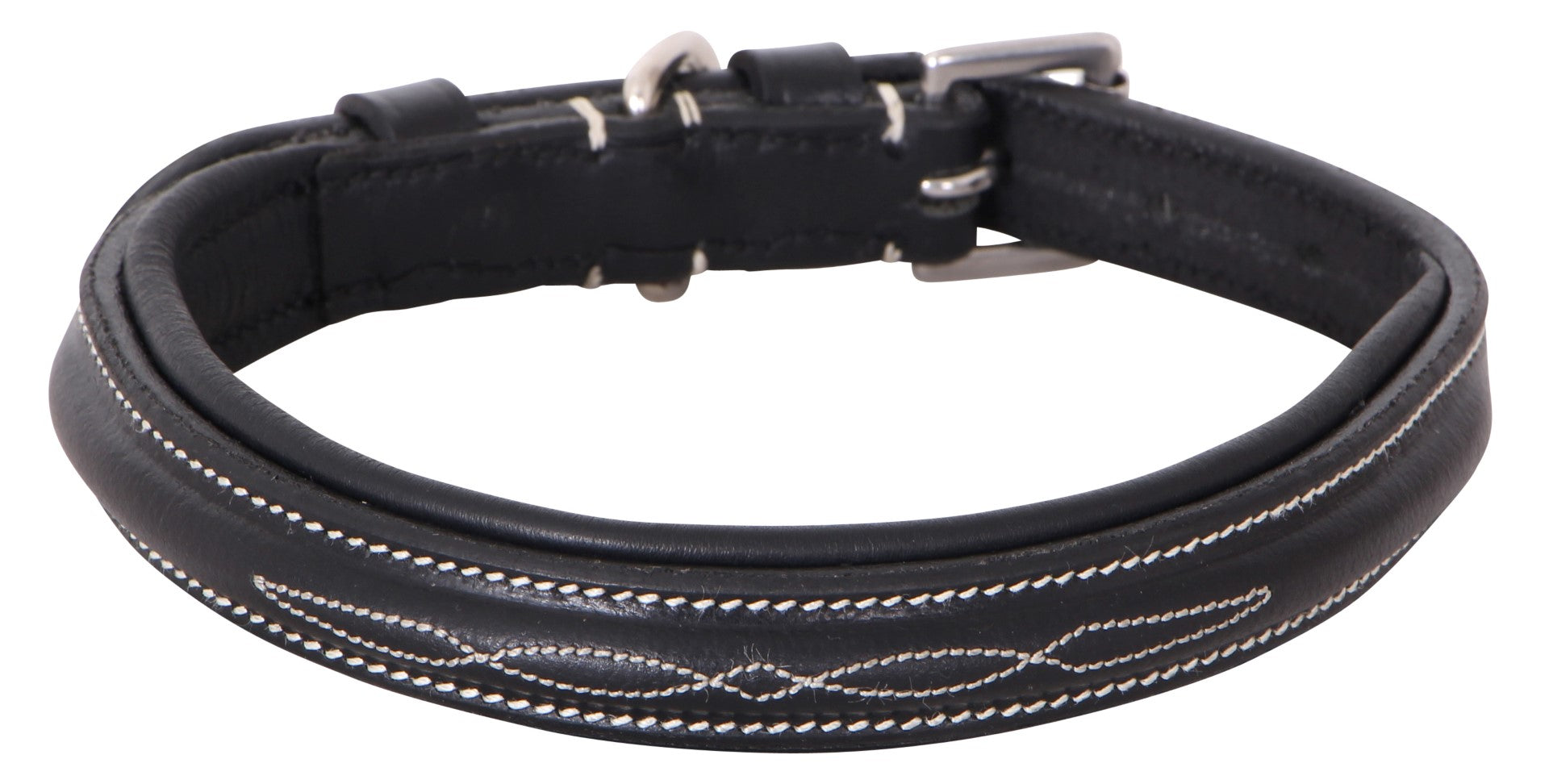 Cavallino Leather Raised Stitched Dog Collar - Dog Collars, Leashes & Harnesses 