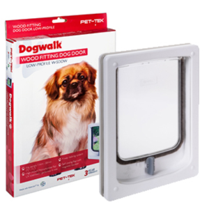 Dogwalk Wood Fitting Dog Door Low Profile White - Dog Housing & Dog Doors 