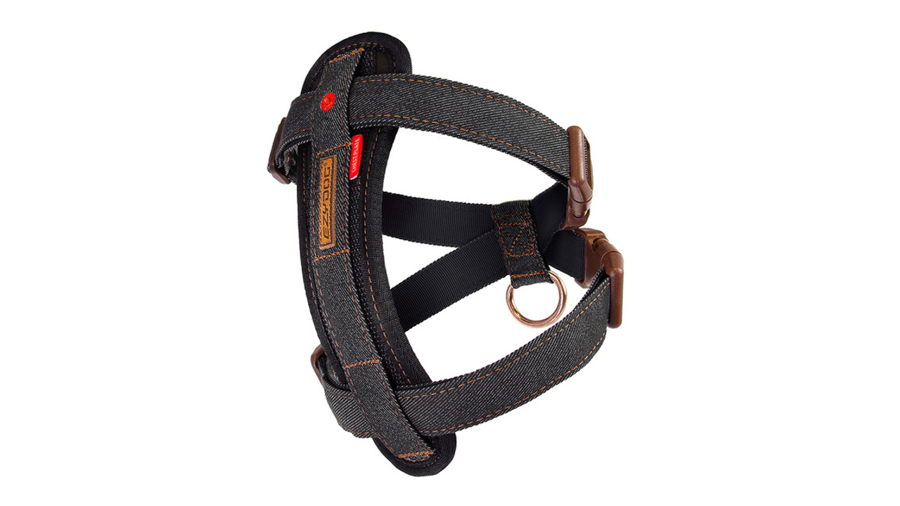 EzyDog Chest Plate Harness Black Denim - Dog Collars, Leashes & Harnesses 