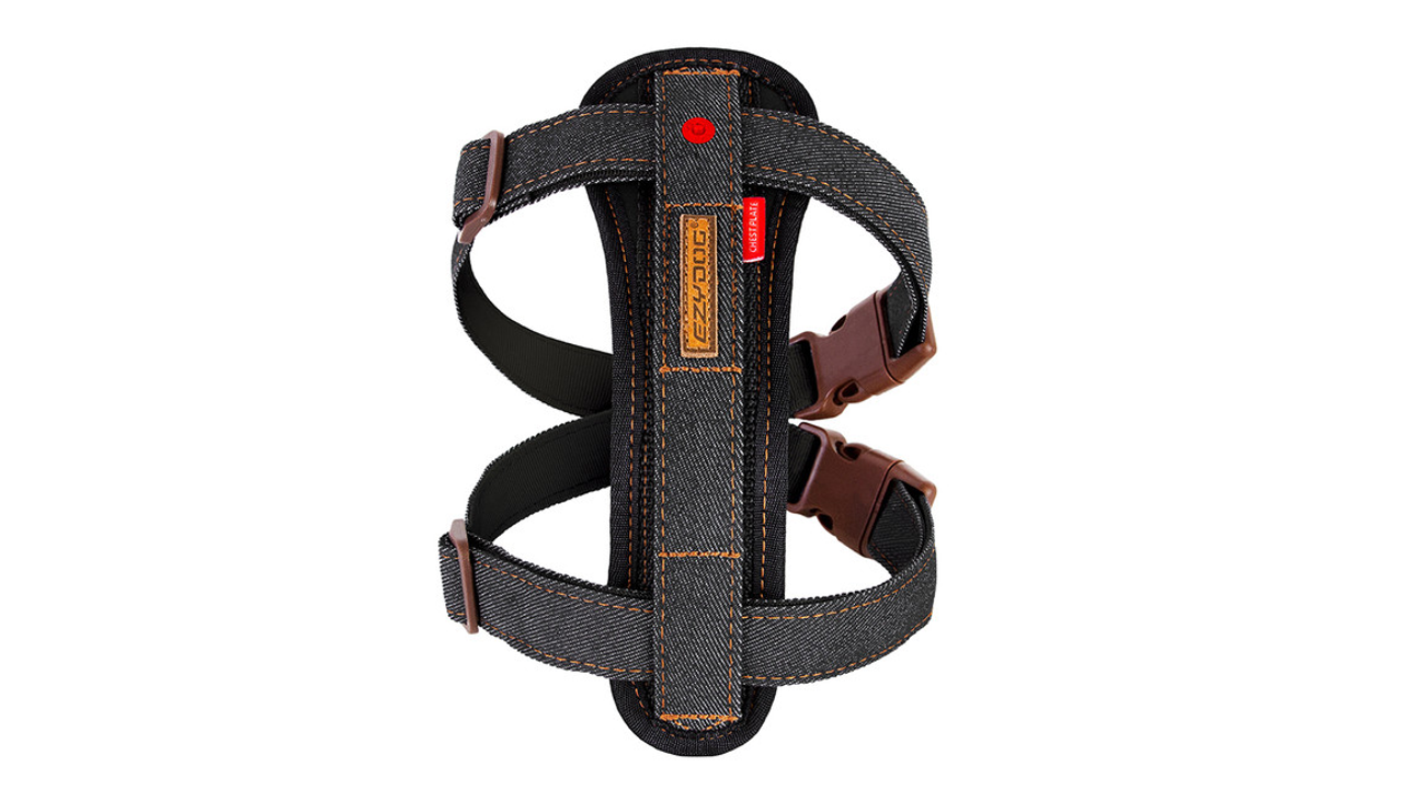 EzyDog Chest Plate Harness Black Denim - Dog Collars, Leashes & Harnesses 