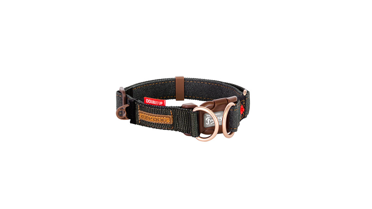 EzyDog Double Up Collar Black Denim - Dog Collars, Leashes & Harnesses 