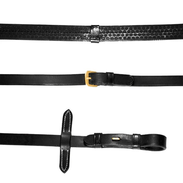 Lumi Pony Flat Leather and Rubber Grip Reins - Brass Fittings