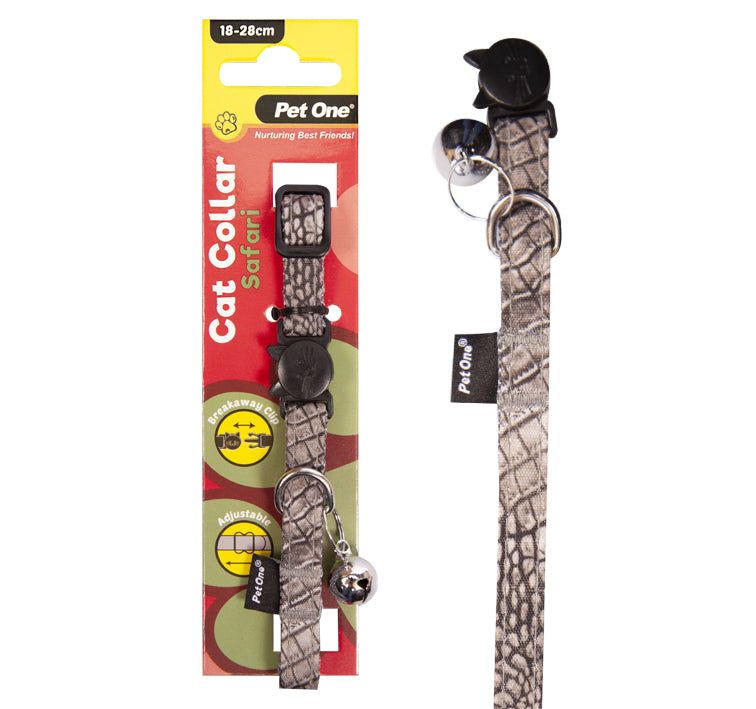 Pet One Cat Collar Nylon Safari Grey - Cat Tethering 