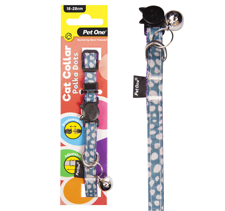Pet One Cat Collar Polka Dots Light Blue - Cat Tethering 