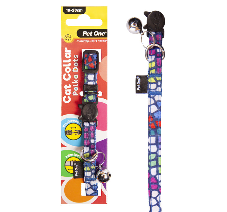 Pet One Cat Collar Polka Dots Mixed Colors - Cat Tethering 