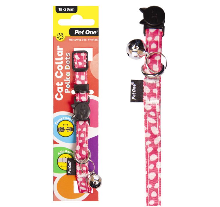 Pet One Cat Collar Polka Dots Pink - Cat Tethering 