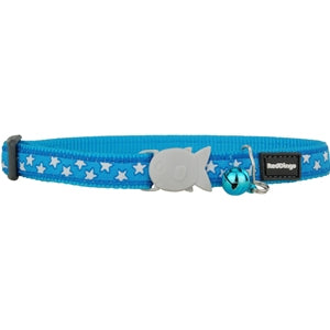 Red Dingo Cat Collar Stars White on Turquoise - Cat Tethering 
