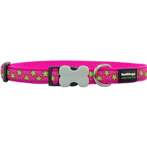 Red Dingo Dog Collar Stars Lime on Hot Pink - Dog Collars, Leashes & Harnesses 