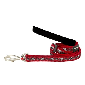 Red Dingo Dog Lead Skulls & Roses Red