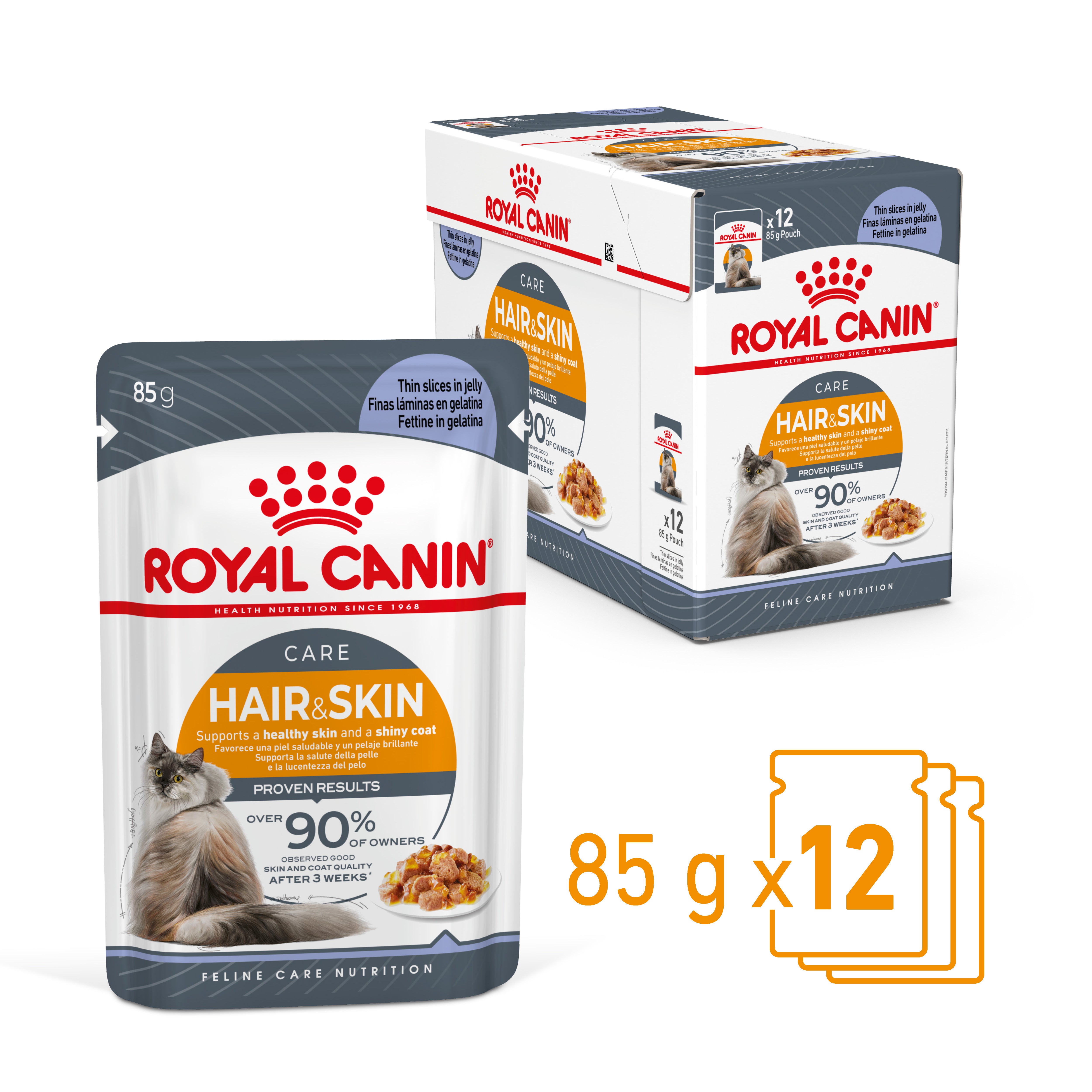 Royal Canin Hair & Skin Care Jelly Cat Wet Food Pouch 85G 12 Pack - Cat Food 