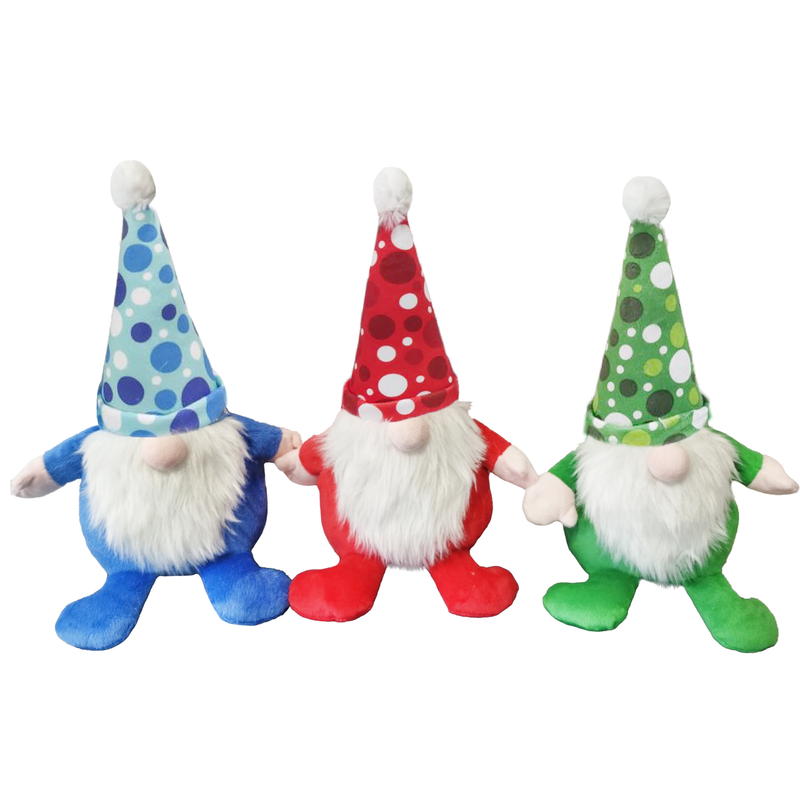 Xmas Santa Gnome with Polkadot Hat 30cm Dog Toy