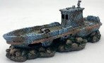 Scales And Tails Wrecked Boat On Rocks Ornament - Fish Tank Decorations - Default Title