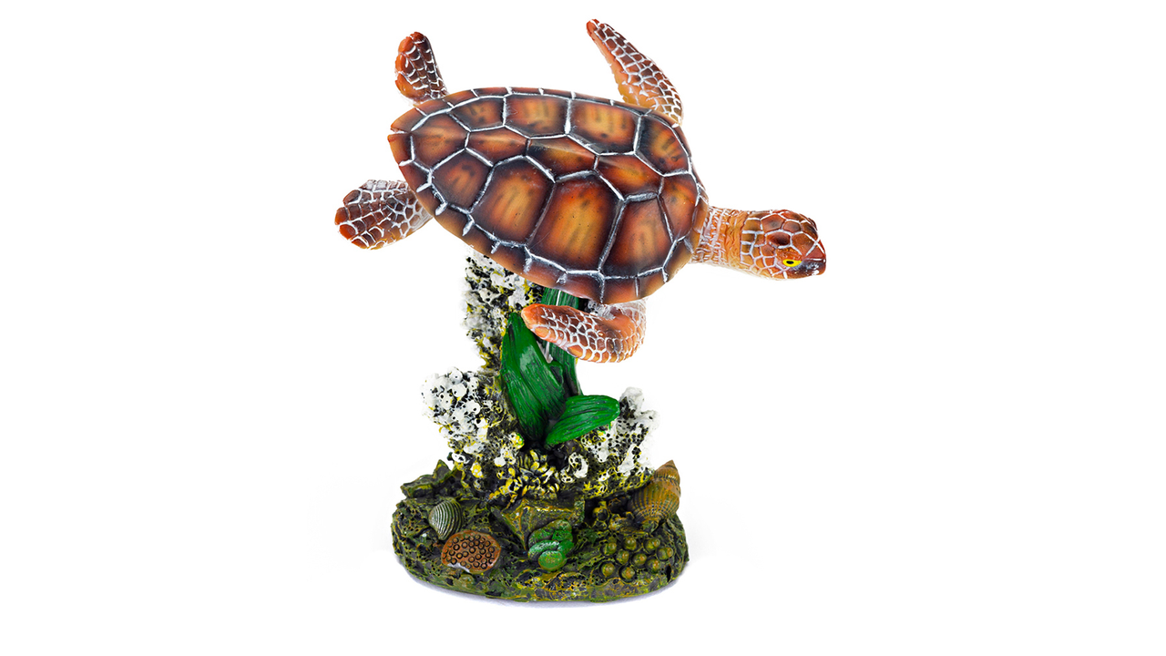 Sea Turtle & Coral Ornament - Fish Tank Decorations 