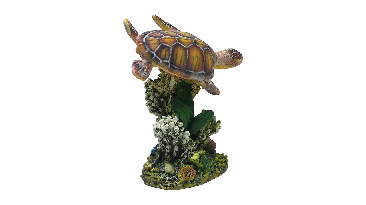 Sea Turtle & Coral Ornament - Fish Tank Decorations 