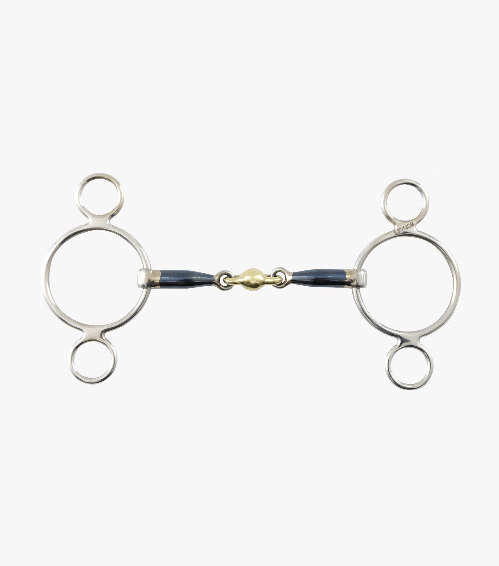 Premier Equine Blue Sweet Iron Two Ring Gag with Brass Alloy Lozenge