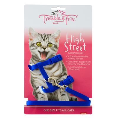 Trouble And Trix High Street Cat Harness Blue - Cat Tethering 