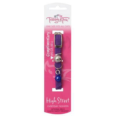 Trouble And Trix High Street Stretch Cat Collar Purple - Cat Tethering 