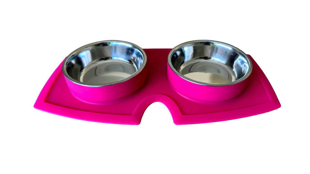 Vacumatt Silicone Double Diner Pink 225ml x 2 - Cat Bowls & Feeding Accessories 