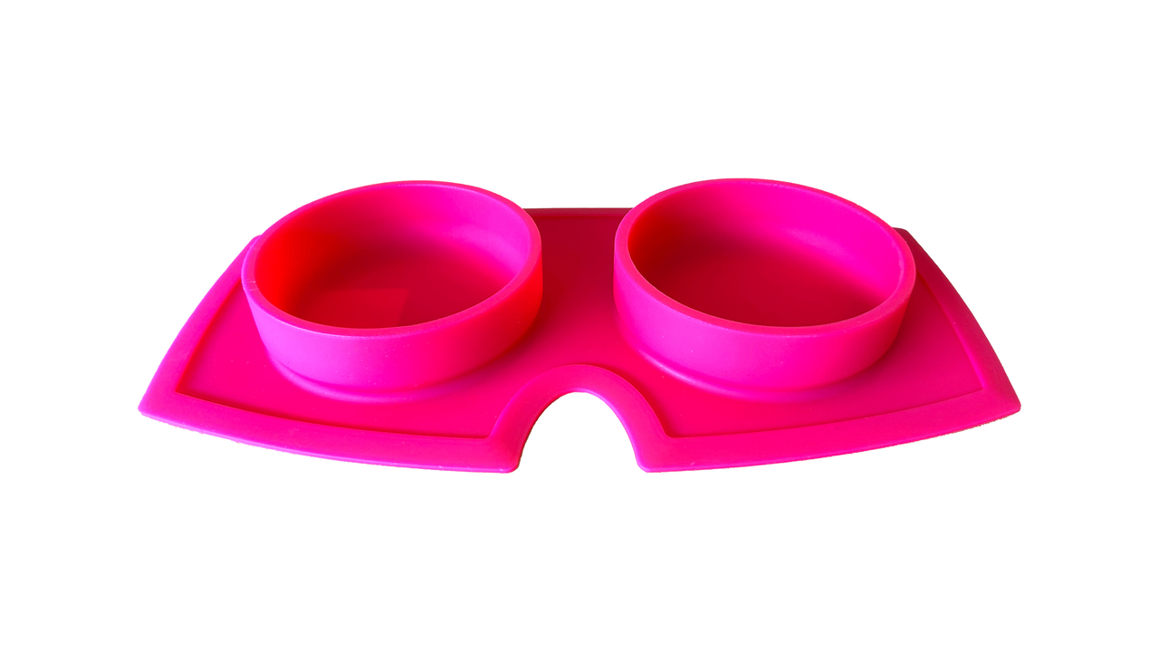 Vacumatt Silicone Double Diner Pink 225ml x 2 - Cat Bowls & Feeding Accessories 