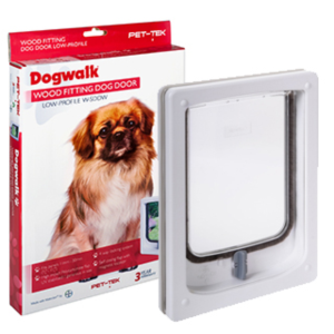 Dogwalk Wood Fitting Dog Door Low Profile White