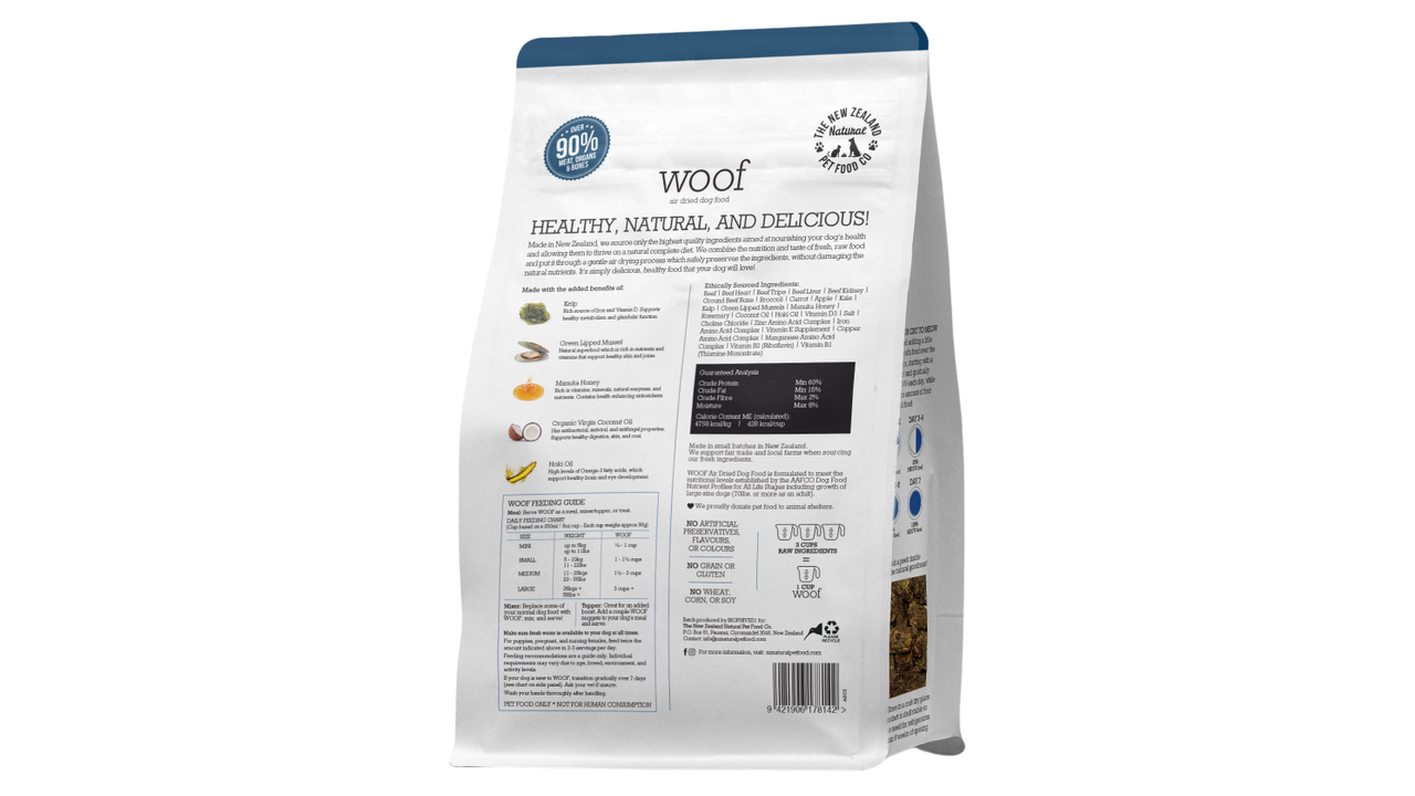 Woof Air Dried Beef 750g - Dog Food 