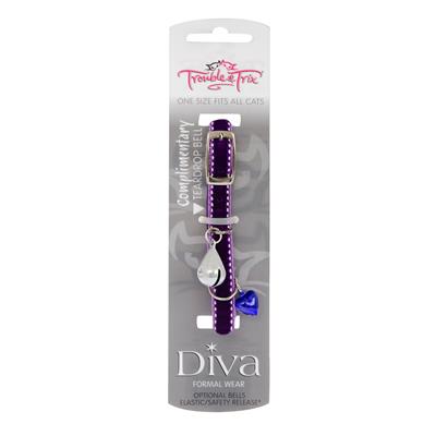 Trouble And Trix Diva Velvet Stitch Cat Collar Purple