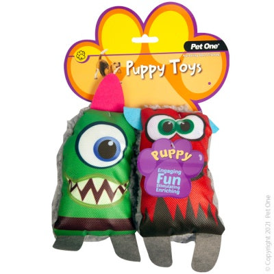 Pet One Puppy Squeaky Fluffy Monsters Assorted 2 Pack