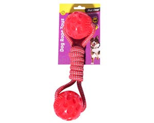 Pet One Rope With Dumbell TPR Balls Red 28cm