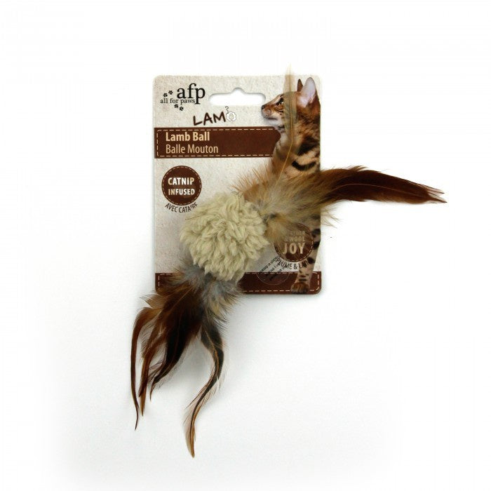AFP Lambswool Lamb Ball Cat Toy with Feathers 