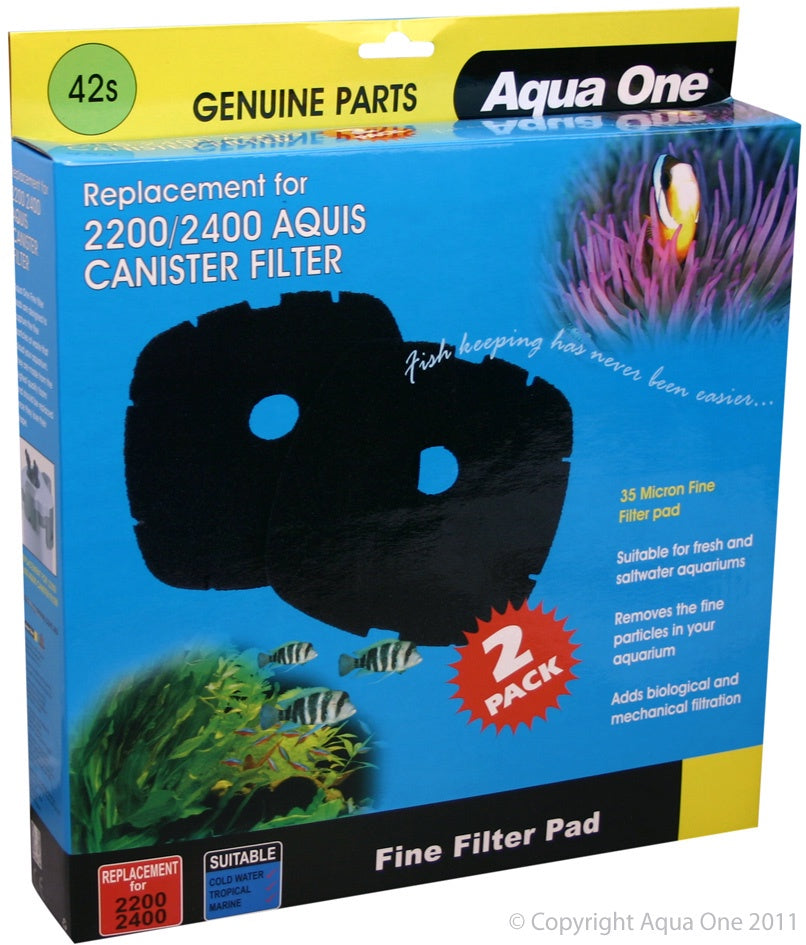 Aqua One Black Filter Sponge Aquis 2200/2400 2 Pack (42S) - Fish Tank Filter Media 