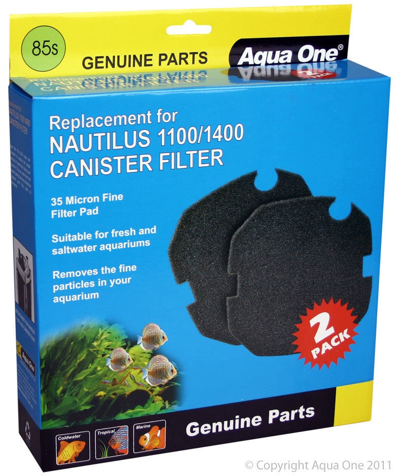 Aqua One Black Sponge Pad Nautilus 1100/1400 2 Pack (85S) - Fish Tank Filter Media 