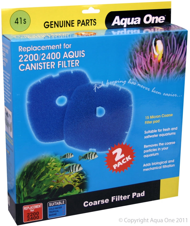 Aqua One Blue Sponge Pad Aquis 2200/2400 2 Pack (41S) - Fish Tank Filter Media 