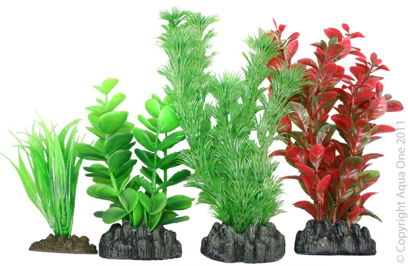 Aqua One Plastic Plant Mix #6 4 Pack - Fish Tank Decorations 