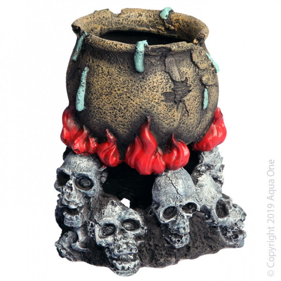 Aqua One Skull Fire With Couldron - Fish Tank Decorations 