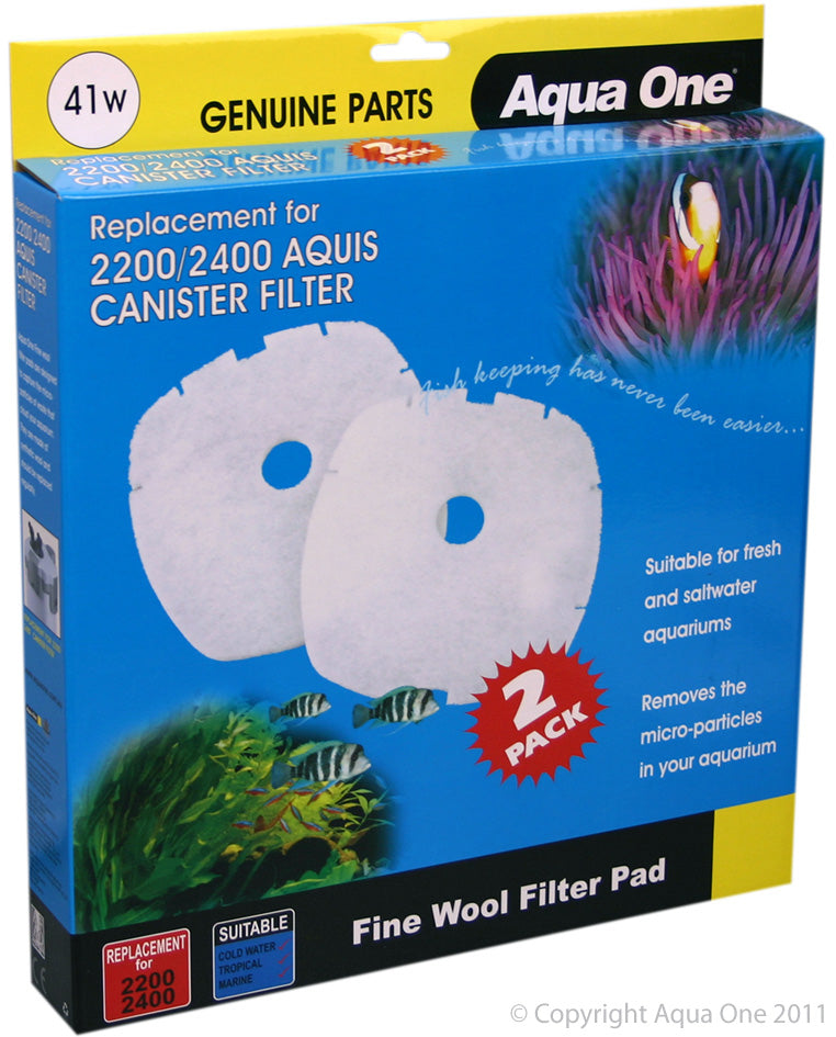 Aqua One Wool Pad Aquis 2200/2400 2 Pack - Fish Tank Filter Media 
