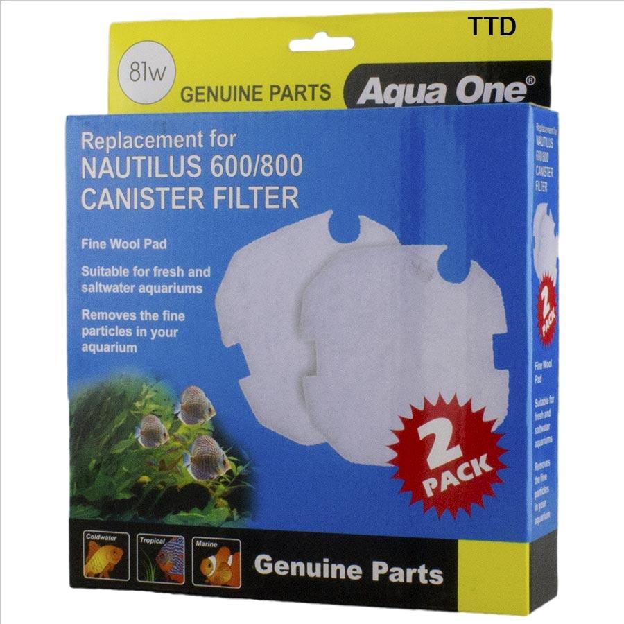 Aqua One Wool Pad Canister Filter Nautilus (81W) 2 Pack - Fish Tank Filter Media 