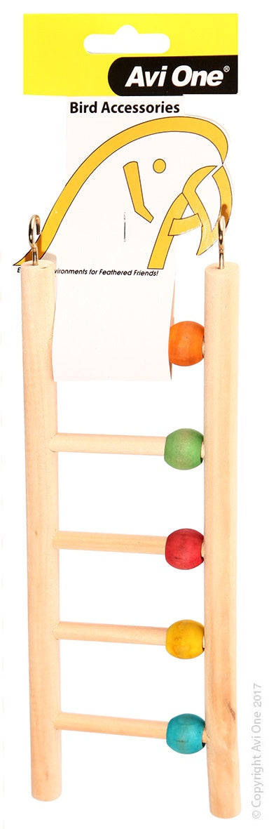 Avi One Wooden Ladder with Beads 5 Rung - Bird Perches, Ladders & Swings 