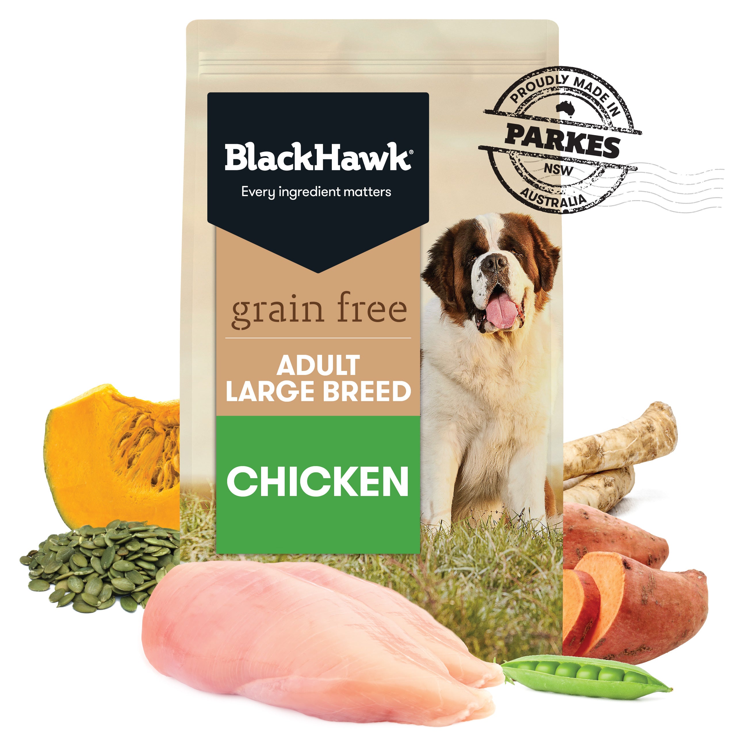 Black Hawk Large Breed Adult Dog Grain Free Chicken 15KG