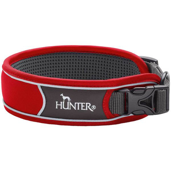 Hunter Divo Collar Red/Grey Medium - Dog Collars, Leashes & Harnesses 