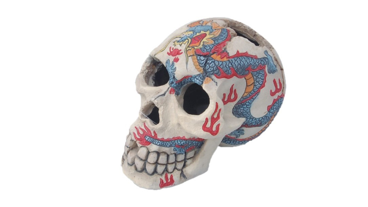 Painted Skull Ornament 15cm - Fish Tank Decorations 